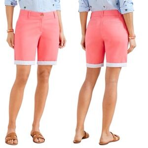 Talbots Peach / Coral Relaxed Chino Shorts with Seersucker Cuff. Sz 14. NWT.